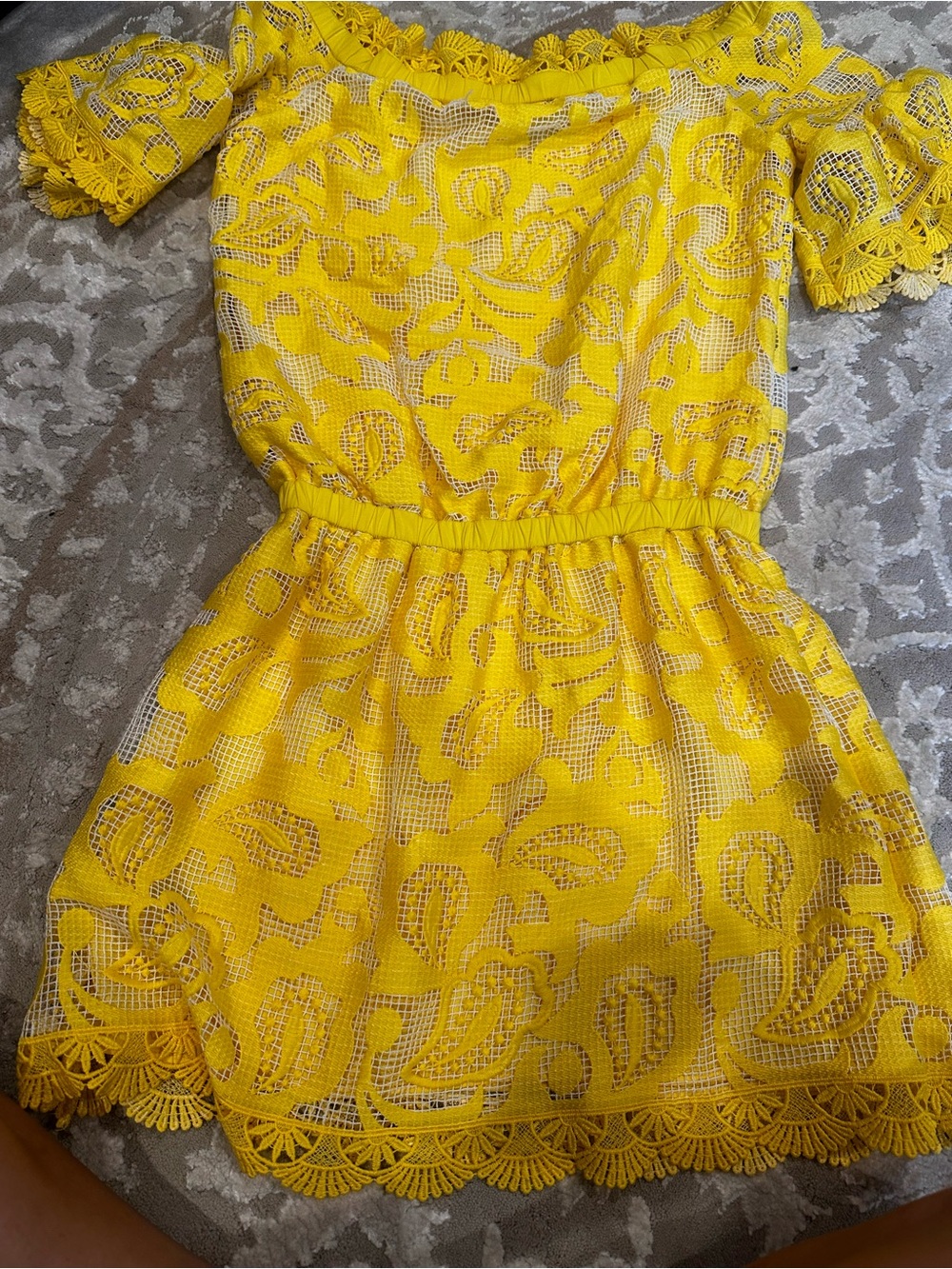 Alexis Yellow Lace Off-Shoulder Dress